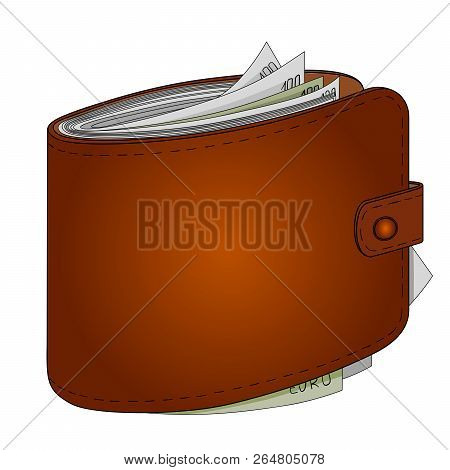 Mans Purse Full Of Money. Euro Income, Wealth. Raster Object On A White Background