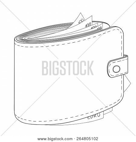 Mans Purse Full Of Money. Euro Income, Wealth. Raster Object On A White Background. Coloring Book
