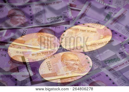 Bitcoin With 2000 Indian Rupees, Crypto Currency Exchange Concept