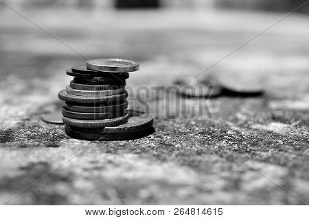 Coins Stack, Investment Concept, Bnw Savings Etc, Copy Text Space