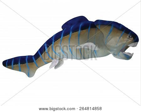 Devonian Dunkleosteus Fish Side Profile 3d Illustration - Dunkleosteus Was A Carnivorous Predatory F