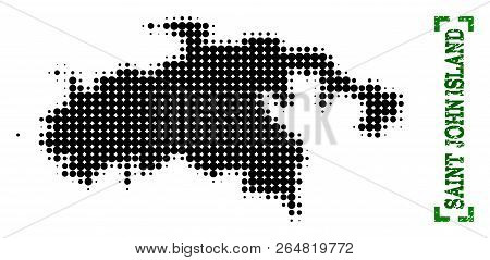 Halftone Map Of Saint John Island And Grunge Caption. Vector Green Title With Corners And Grunge Rub