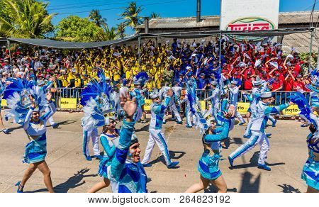 Barranquilla , Colombia  - February 25, 2017 : people participating at the parade of the carnival festival of  Barranquilla Atlantico Colombia