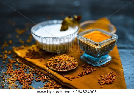 Herbal And Organic Home Remedy For Hair Fall I.e. Egg White Mixed With Curd And Fenugreek Seeeds In