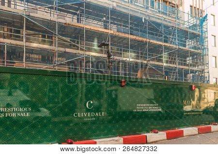 London October 2018. A View Of Construction Hoarding For Mayfair Residences Near Park Lane In London