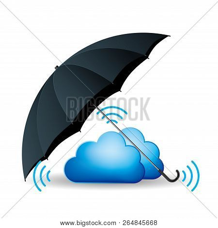 Cloud Computing Concept Design. A Combination Of Umbrellas And Clouds.
