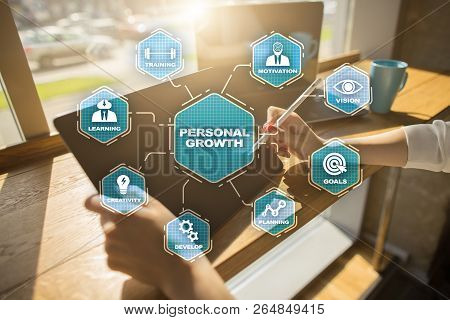 Personal Growth And Development Concept. Chart With Keywords And Icons.