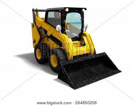 Modern Yellow Mini Loader After Loading Stone 3d Render On White Background With Shadow