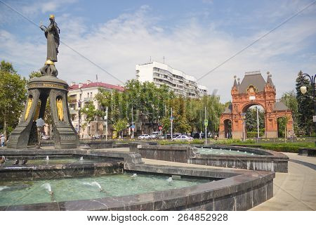 Krasnodar, Russia-august 17, 2016:monument Of Holy Greatmartyress Catherine. Holy Greatmartyress Cat