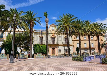 Ayamonte, Spain - June 11, 2017 - Front View Of The Town Hall In The Plaza De La Laguna, Ayamonte, H