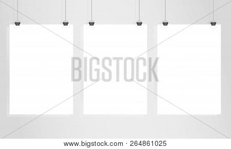 Hanging Paper Poster On Wall Poster. Vector Illustration.