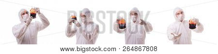 Epidemiologist with blood sample isolated on white background