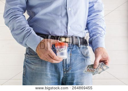 Male Donor Donates Sperm In The Laboratory. Medicine Concept. Sperm Bank