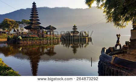 Pura Ulun Danau Bratan, Hindu Temple Located In Lake Bedugul, Bali, Indonesia.