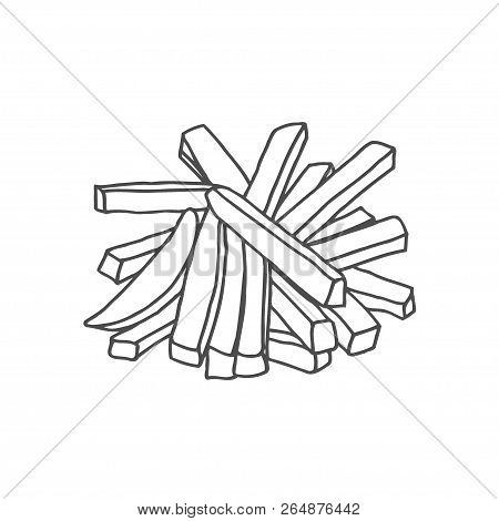 French Fries. Hand Drawn Sketch.  Illustration Isolated On White Background