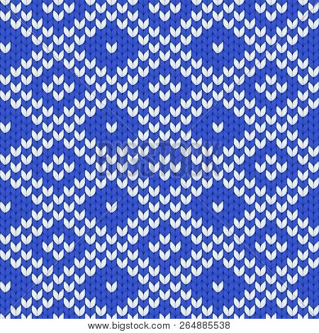 Seamless Vector Knitted Pattern With White Pattern. Textile Woolen Winter Background