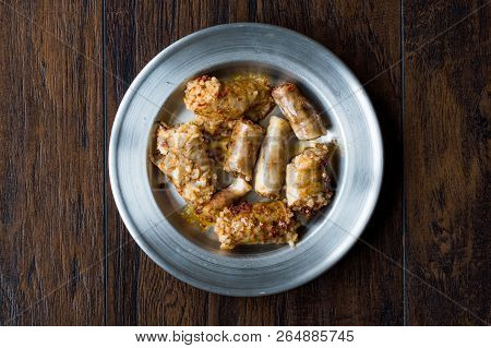Turkish Food Minced Meat And Rice Stuffed Sheep Bowel Mumbar Dolma