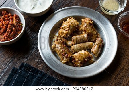 Turkish Food Minced Meat And Rice Stuffed Sheep Bowel Mumbar Dolma