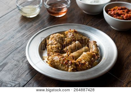 Turkish Food Minced Meat And Rice Stuffed Sheep Bowel Mumbar Dolma