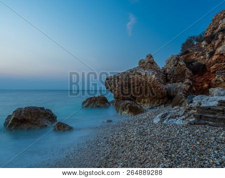 Piso Livadi beach on Paros Greece island at sunrise