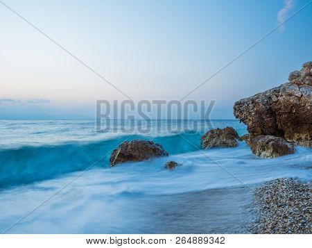 Piso Livadi beach on Paros Greece island at sunrise