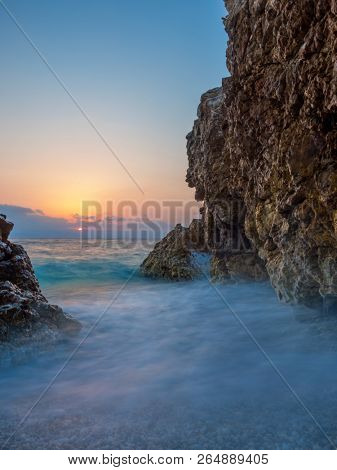 Piso Livadi beach on Paros Greece island at sunrise