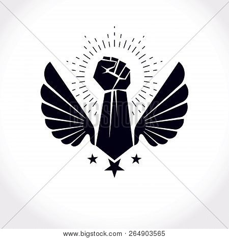 Strong Fist Of An Active Sportsman Vector Symbol Created Using Eagle Wings And Stars. Fighting Club 