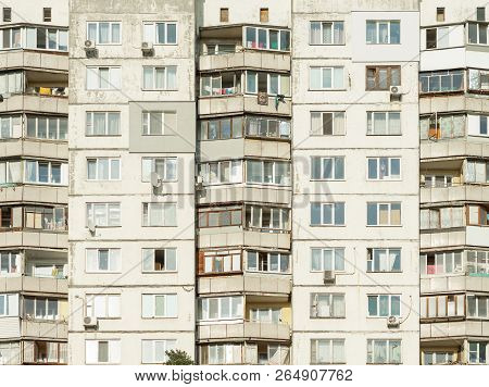 Facade Of A Modern Pre-fabricated Building. Kiev, Ukraine