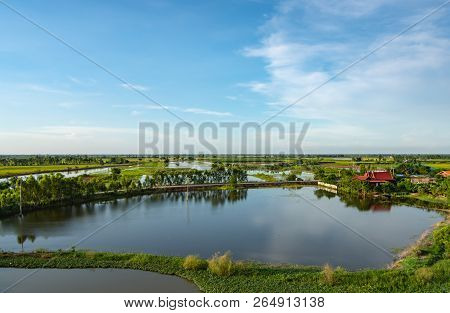 The Beauty Of The Fields And Fish Ponds In The Countryside.