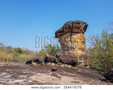 The Ancient Mushroom Shaped Stone Pillar Naturally Occurring Used By Human In Dvaravati Era At Phu P
