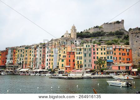 Portovenere, Italy - April 25, 2015: People Visit Portovenere In Italy. It Is Part Of Portovenere An