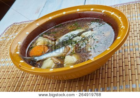 Fish Yushka Soup - Ukrainian Traditional Broth, Close Up