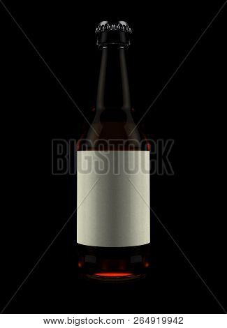 A Clear Glass Beer Or Cider Bottle With A Blank Label On An Isolated Dark Studio Background - 3d Ren