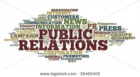 Pojęcie public relations w chmury tagów słowo na białym tle