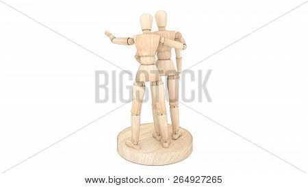 Mock Up Toy Two Wooden Puppets. 3d Rendering