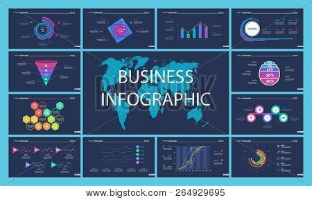 Project Infographic Design Template Set For Stock And Trade Concept. Can Be Used For Business Projec