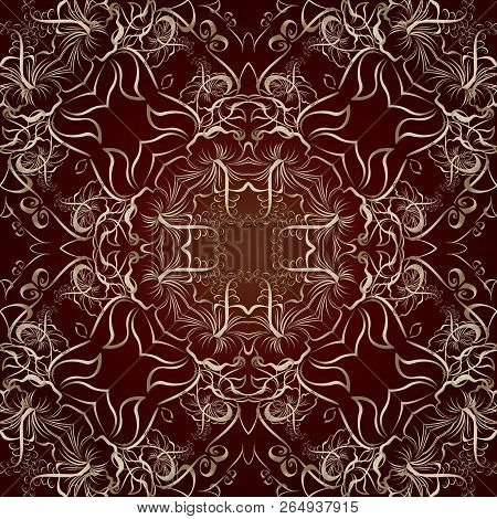 Floral Gold Damask Vector Seamless Pattern. Abstract Vintage Orn