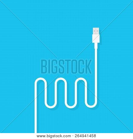 Usb Cable Cord Icon For Web On Blue Background. Vector Stock Illustration.