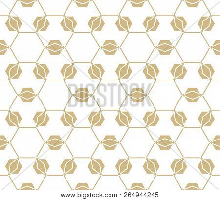 Golden Lattice Vector Pattern. Geometric Seamless Texture With Hexagonal Grid, Thin Lines. Abstract 