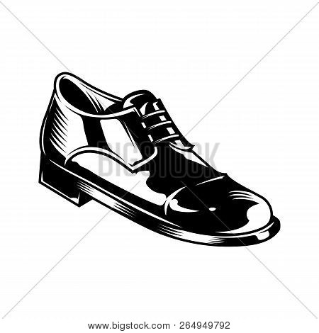 Vintage Monochrome Men Leather Shoe Concept Isolated Vector Illustration