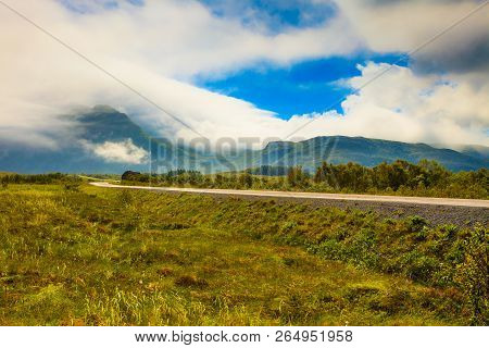 Gimsoya Island Landscape In Vagan Municipality Nordland County, Lofoten Archipelago Norway. Tourist 