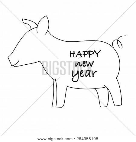 Sign Pig. Isolated Black Silhouette Pig On White Background.