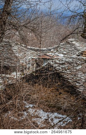 Beautiful Winter Landscape In Ruined Mountain Village Of Zagorohoria, Greece
