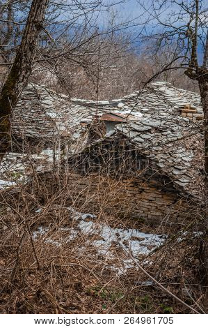 Beautiful Winter Landscape In Ruined Mountain Village Of Zagorohoria, Greece