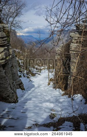Beautiful Winter Landscape In Mountains Of Zagorohoria, Greece