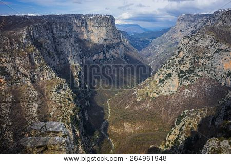 Beautiful Winter Landscape In Mountains Of Zagorohoria, Greece