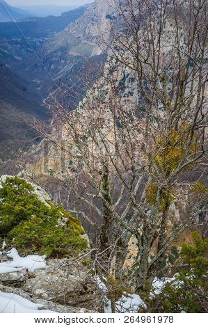 Beautiful Winter Landscape In Mountains Of Zagorohoria, Greece