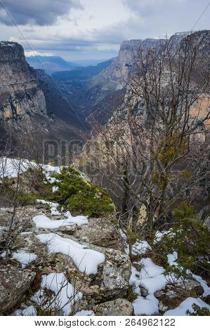 Beautiful Winter Landscape In Mountains Of Zagorohoria, Greece