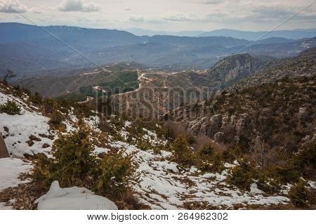 Beautiful Winter Landscape In Mountains Of Zagorohoria, Greece