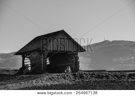 Traditional Slovenian Structure, Used For Storing Farming Tools, Drying Corn, And So On